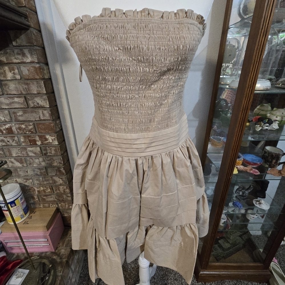 Ramy Brook Cream Maxi Sundress with Puff Sleeves and Strapless Neckline - Picture 1 of 8